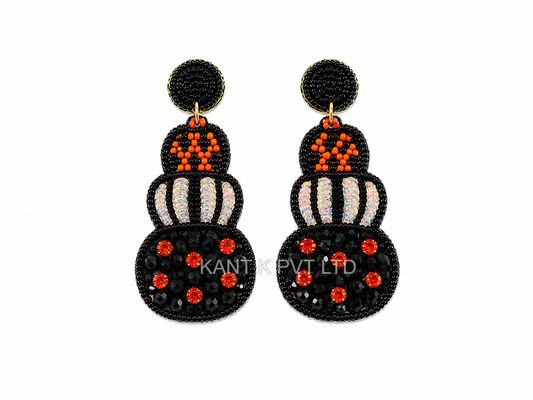 Handmade Tiered Halloween Beaded Statement Drop Earrings
