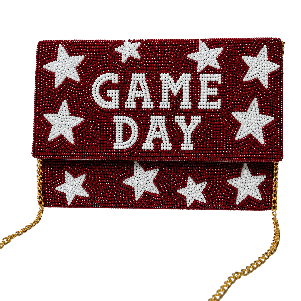 Handcrafted Maroon & White Gameday Beaded Clutch