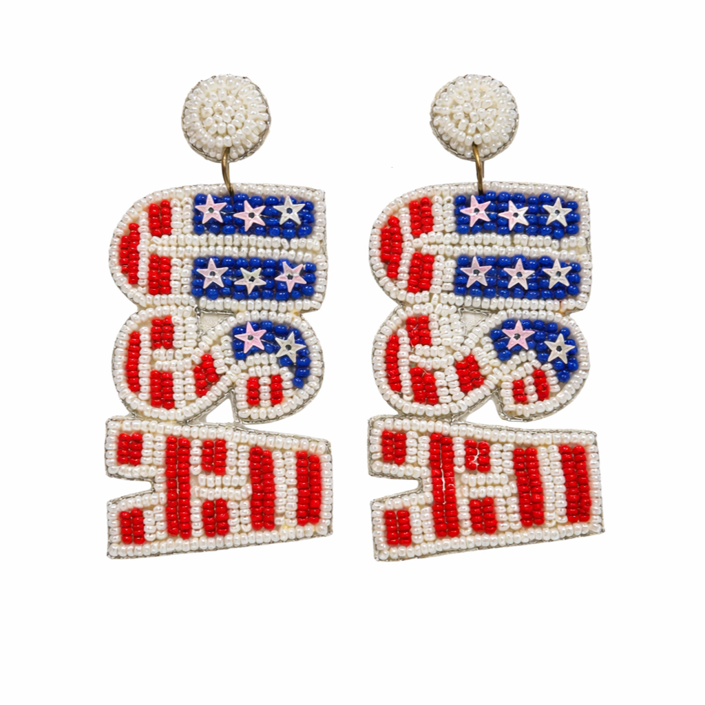 USA Beaded Earrings Red, White & Blue Patriotic American Flag