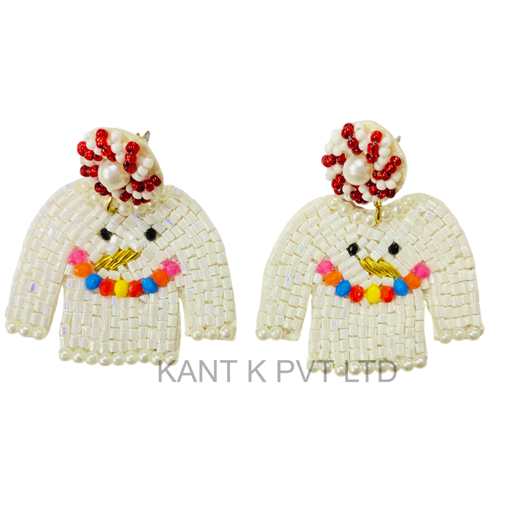 Beaded White Ugly Sweater Earrings Festive Holiday Statement Jewelry
