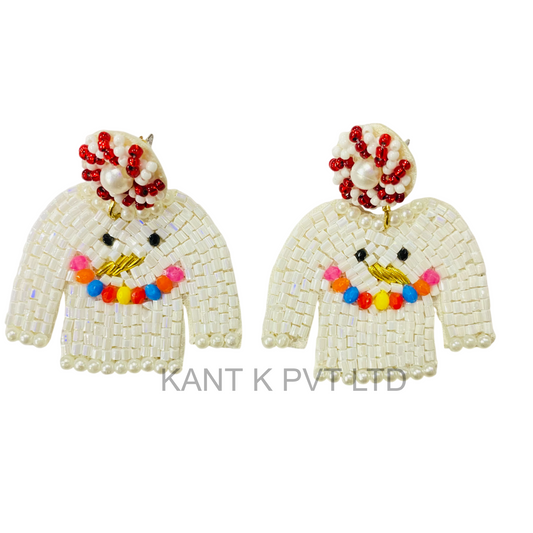 Beaded White Ugly Sweater Earrings Festive Holiday Statement Jewelry