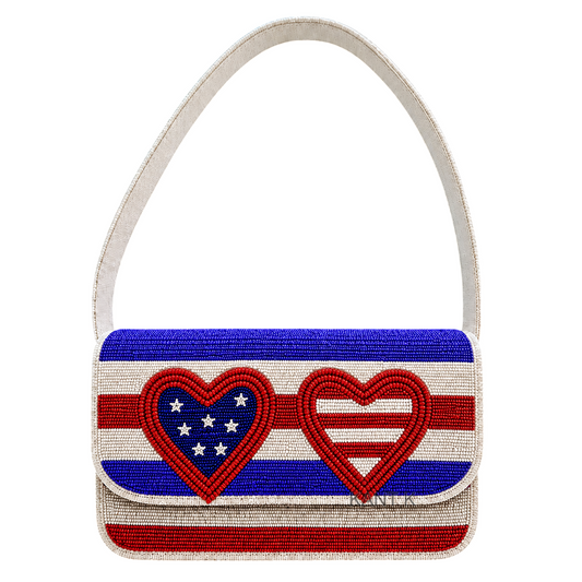 Patriotic 4th of July Beaded Shoulder Bag American Flag Sunglasses Design