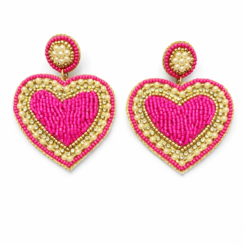 Light Pink and Pink Valentine's Day Beaded Earrings Handmade Heart-Shaped Dangle Earrings for Women