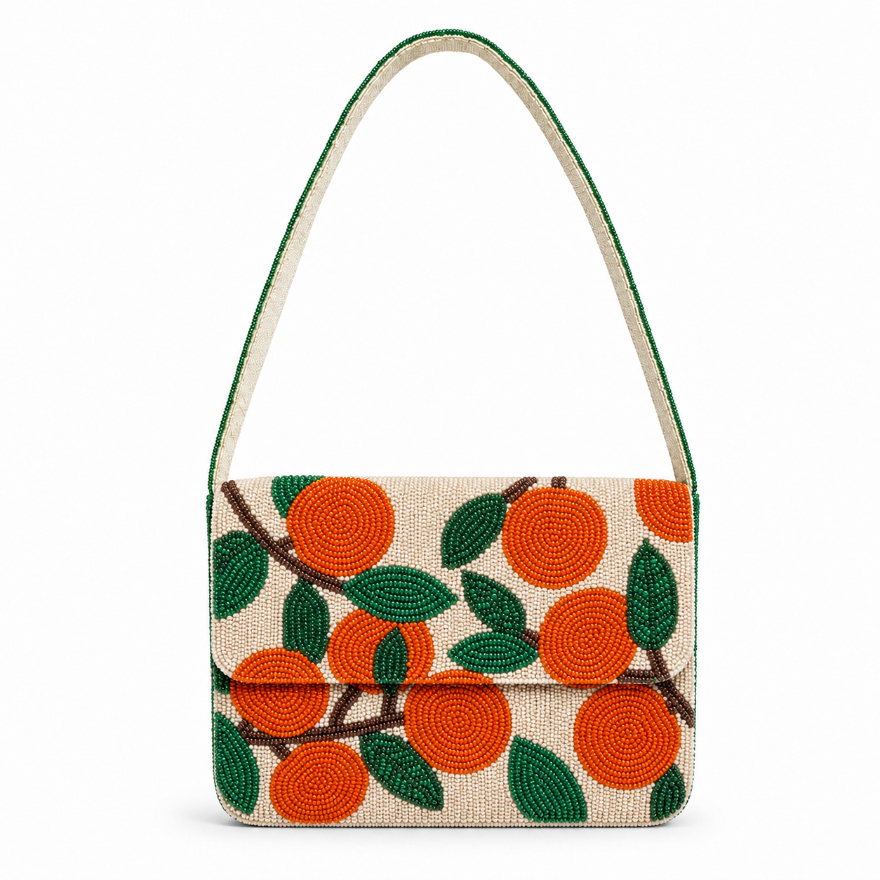 Orange and Green Beaded Shoulder Bag for Women