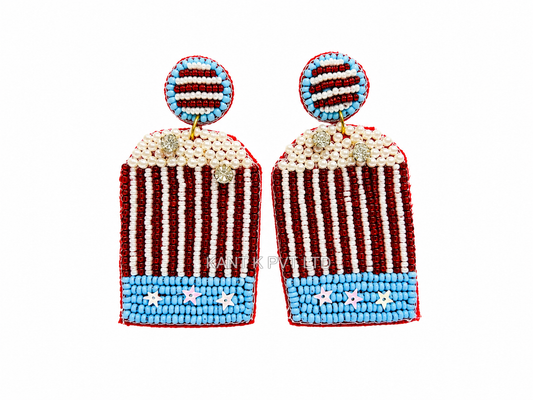 Red, White & Blue Embroidered Beaded Earrings