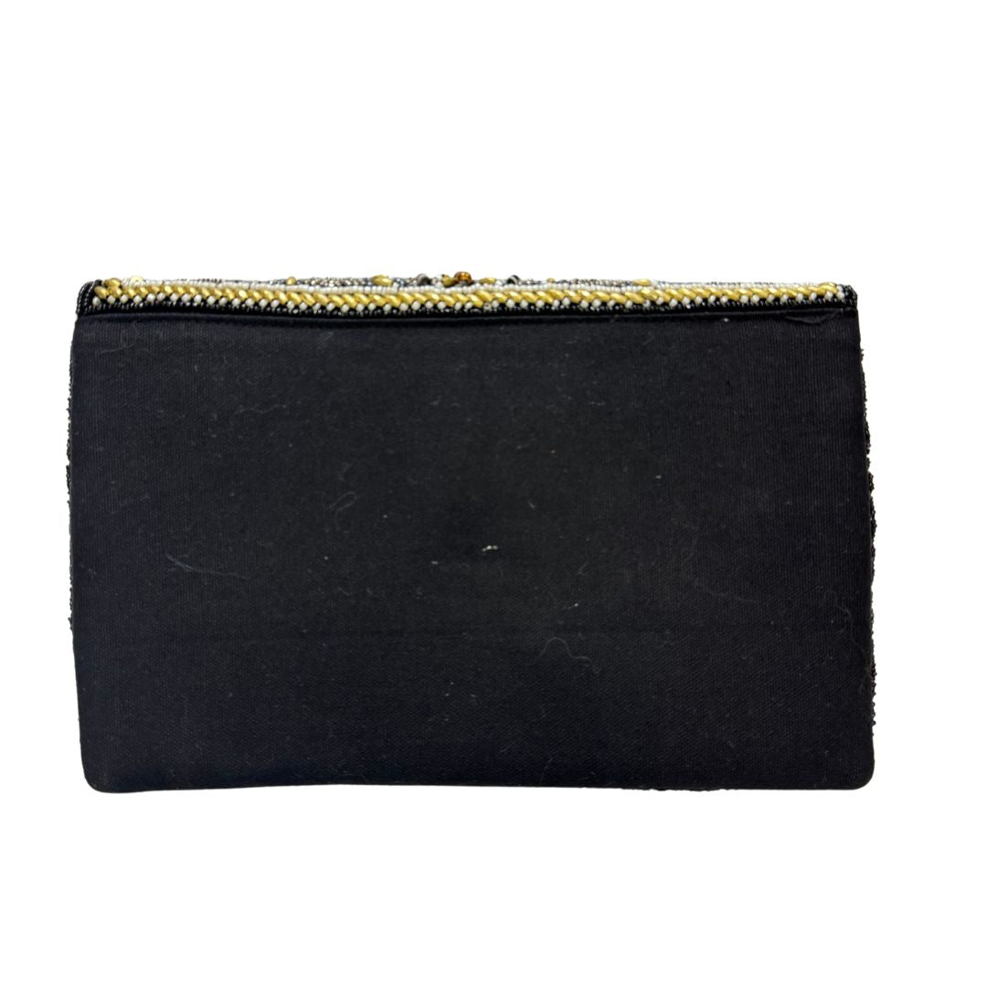 Gray, Gold, and Silver Beaded Clutch with Flap Closure