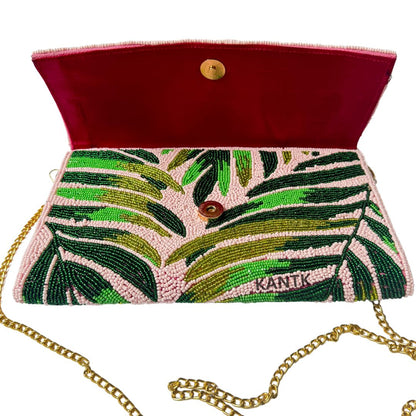 Handmade Palm Leaf Beaded Clutch Nature-Inspired Design