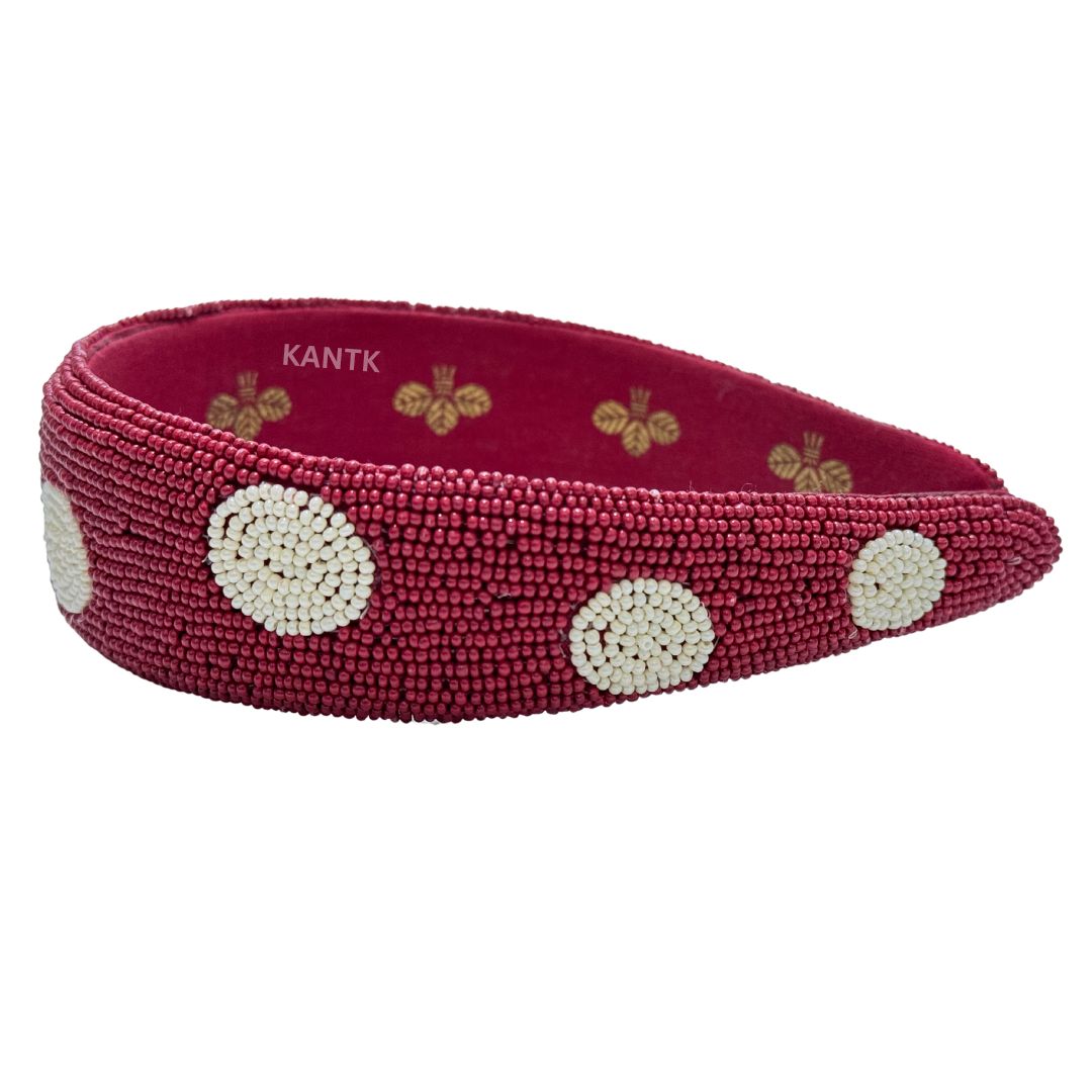 Handmade Polka Dot Red & White Beaded Headband