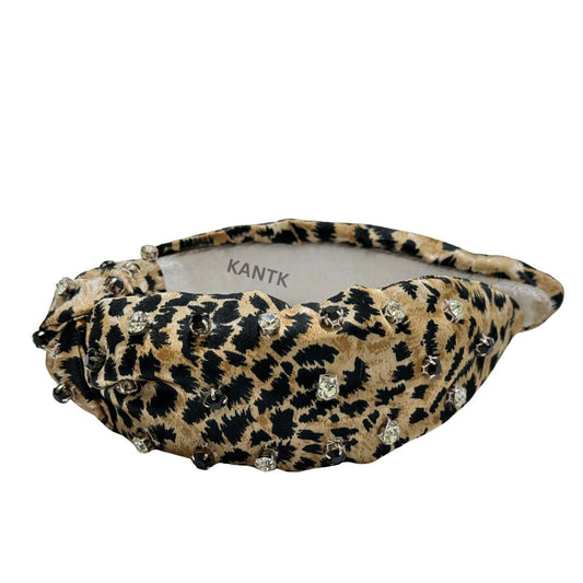 Wild Leopard Print Beaded Headband with Rhinestone Details