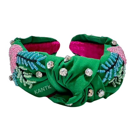 Handcrafted Knotted Headband with Pink Floral Detail