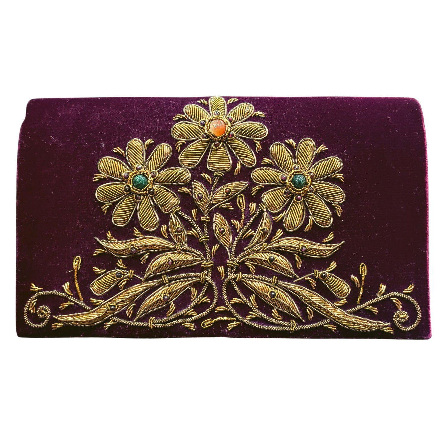 Embroidered 3 Daisy Flower Clutch with Removable Chain Strap