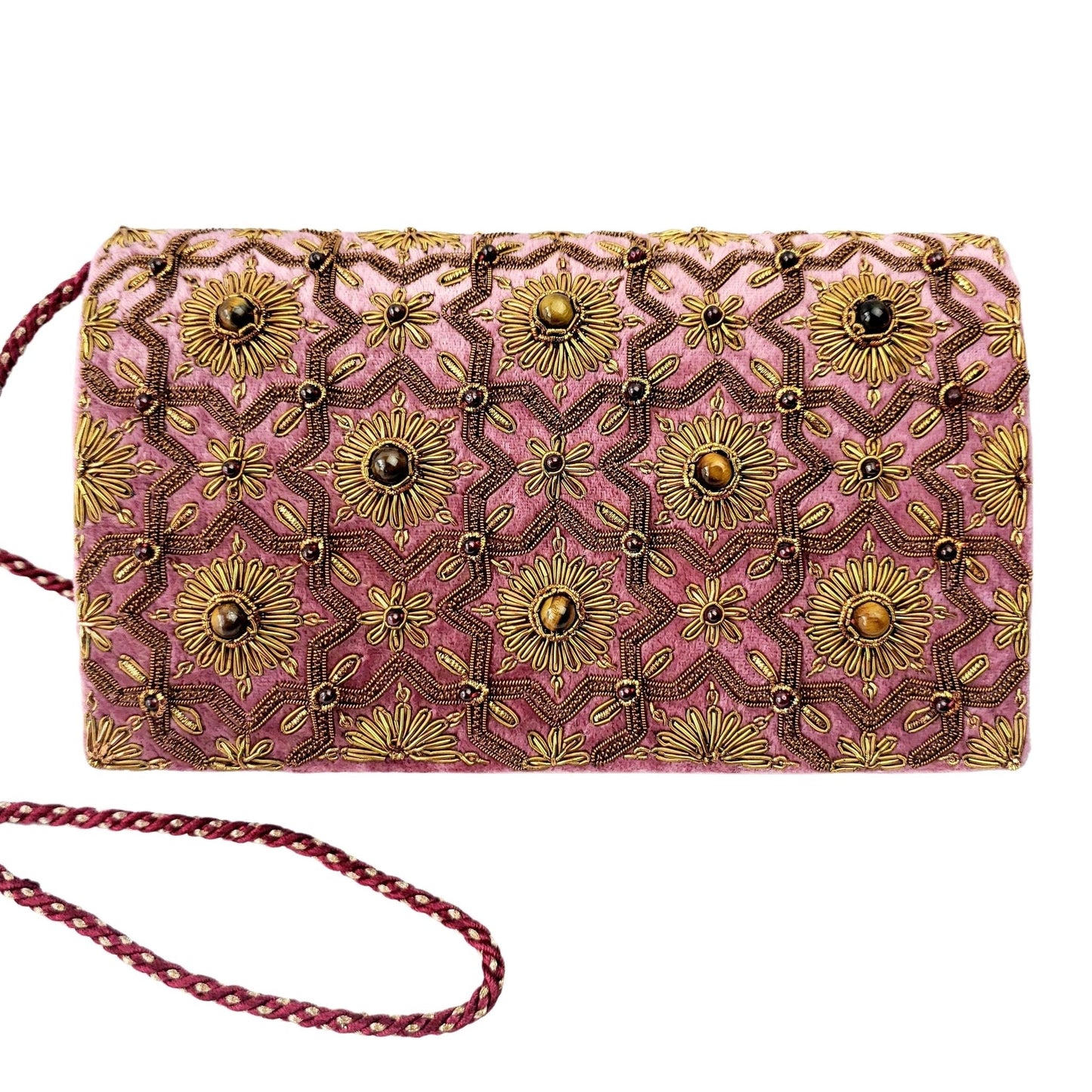 Velvet Clutch with Tiger Eye and Garnets Elegant Evening Bag