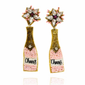 Handmade Champagne Bottle Dangle Earrings, Beaded Bridal Jewelry
