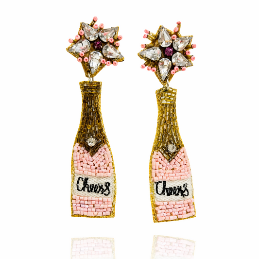 Handmade Champagne Bottle Dangle Earrings, Beaded Bridal Jewelry