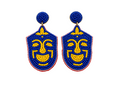 Handcrafted Blue and Yellow Seed Bead Face Statement Earrings