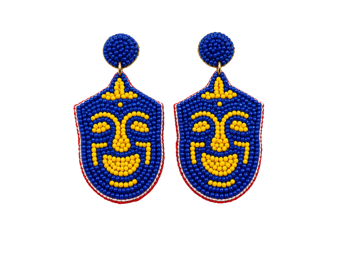 Handcrafted Blue and Yellow Seed Bead Face Statement Earrings