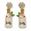 Champagne Bottle Flower Bubble Earrings