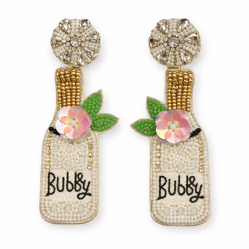 Champagne Bottle Flower Bubble Earrings