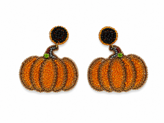 Handmade Beaded Halloween Pumpkin Earrings