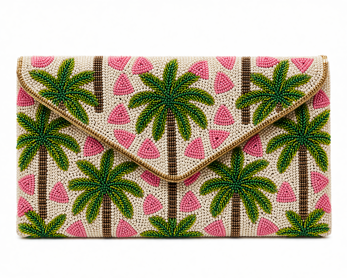 Tropical Palm Tree Beaded Clutch Handmade Summer Statement Bag