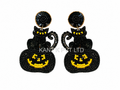 Handmade Halloween Beaded Dangle Earrings Spooky Ghost & Bat Beadwork Jewelry