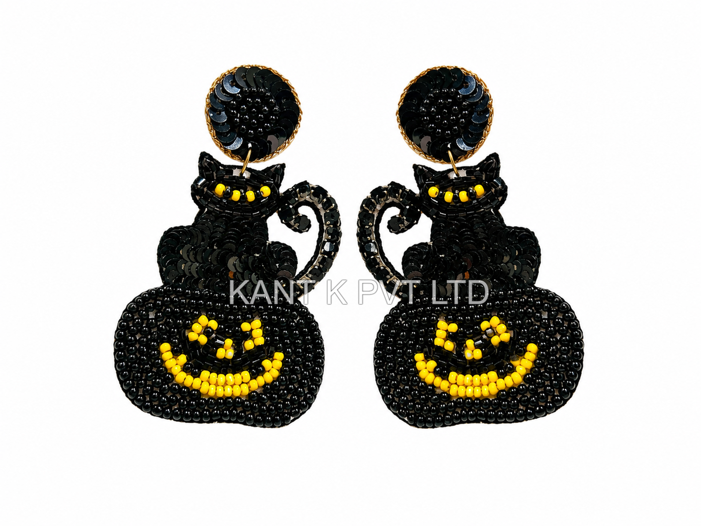 Handmade Halloween Beaded Dangle Earrings Spooky Ghost & Bat Beadwork Jewelry