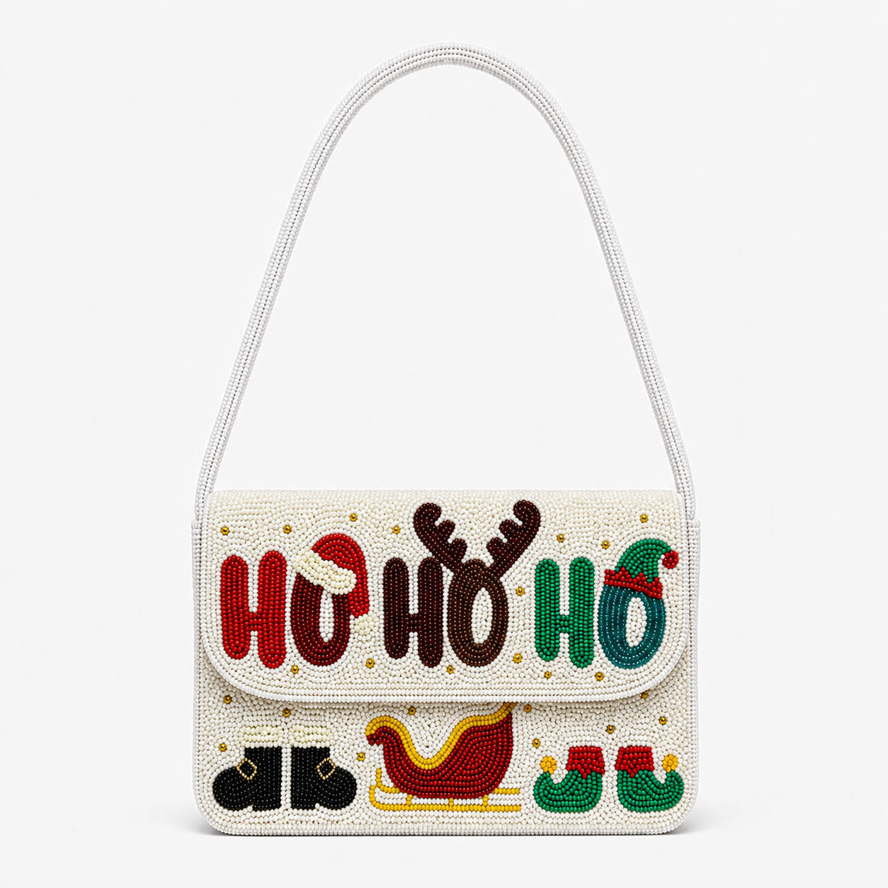 HO HO HO Beaded Christmas Shoulder Bag