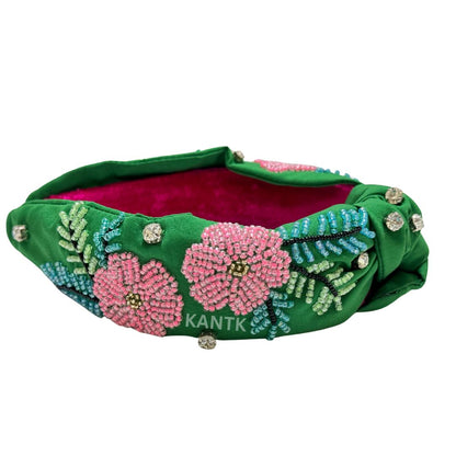 Handcrafted Knotted Headband with Pink Floral Detail