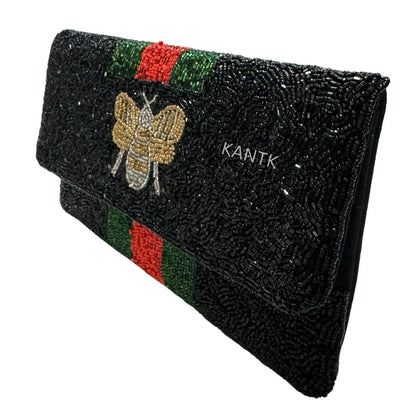 Handmade Beaded Clutch with Bee & Stripe Design