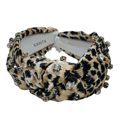 Wild Leopard Print Beaded Headband with Rhinestone Details