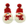 Snowman Christmas Beaded Earrings Handmade Holiday Dangle Earrings