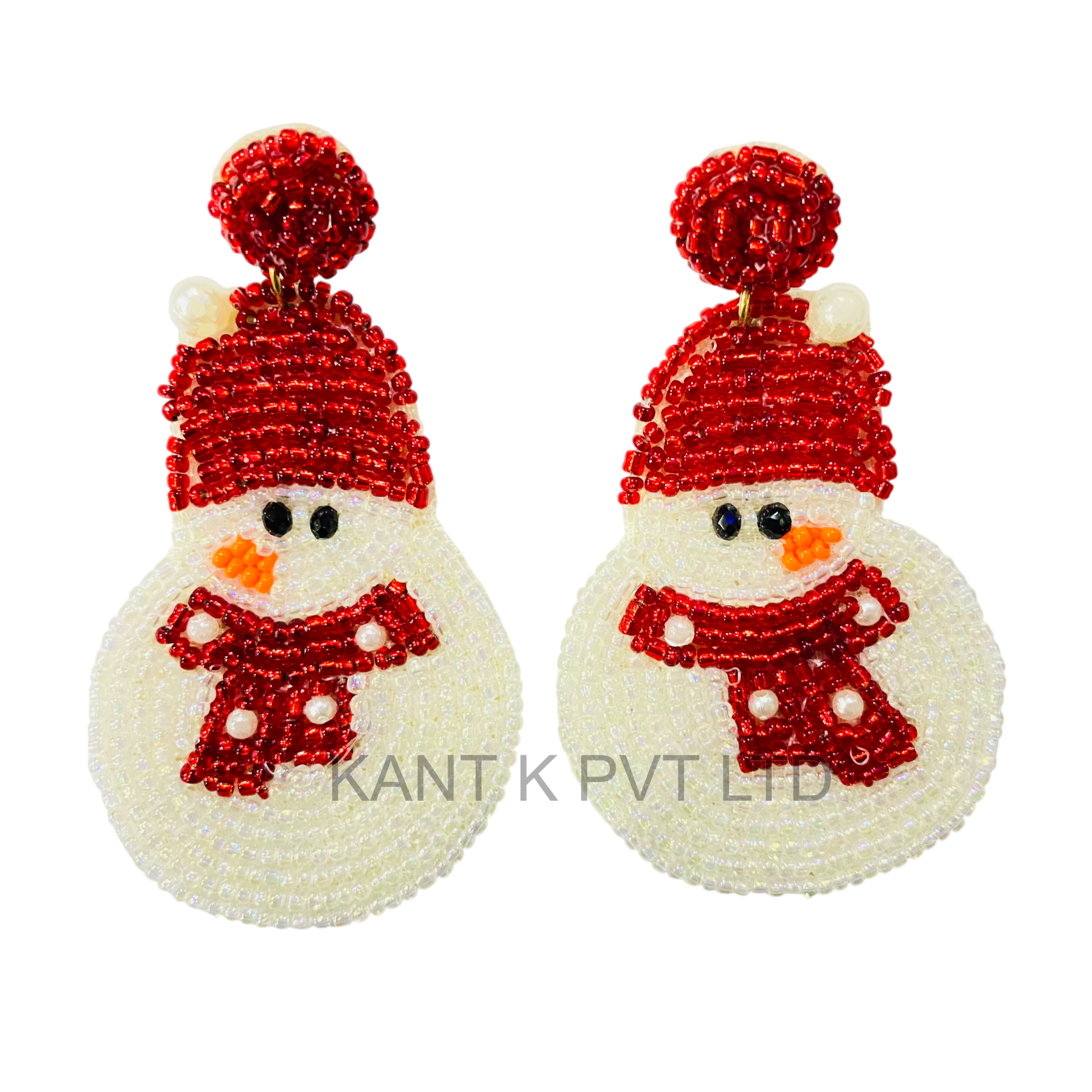 Snowman Christmas Beaded Earrings Handmade Holiday Dangle Earrings