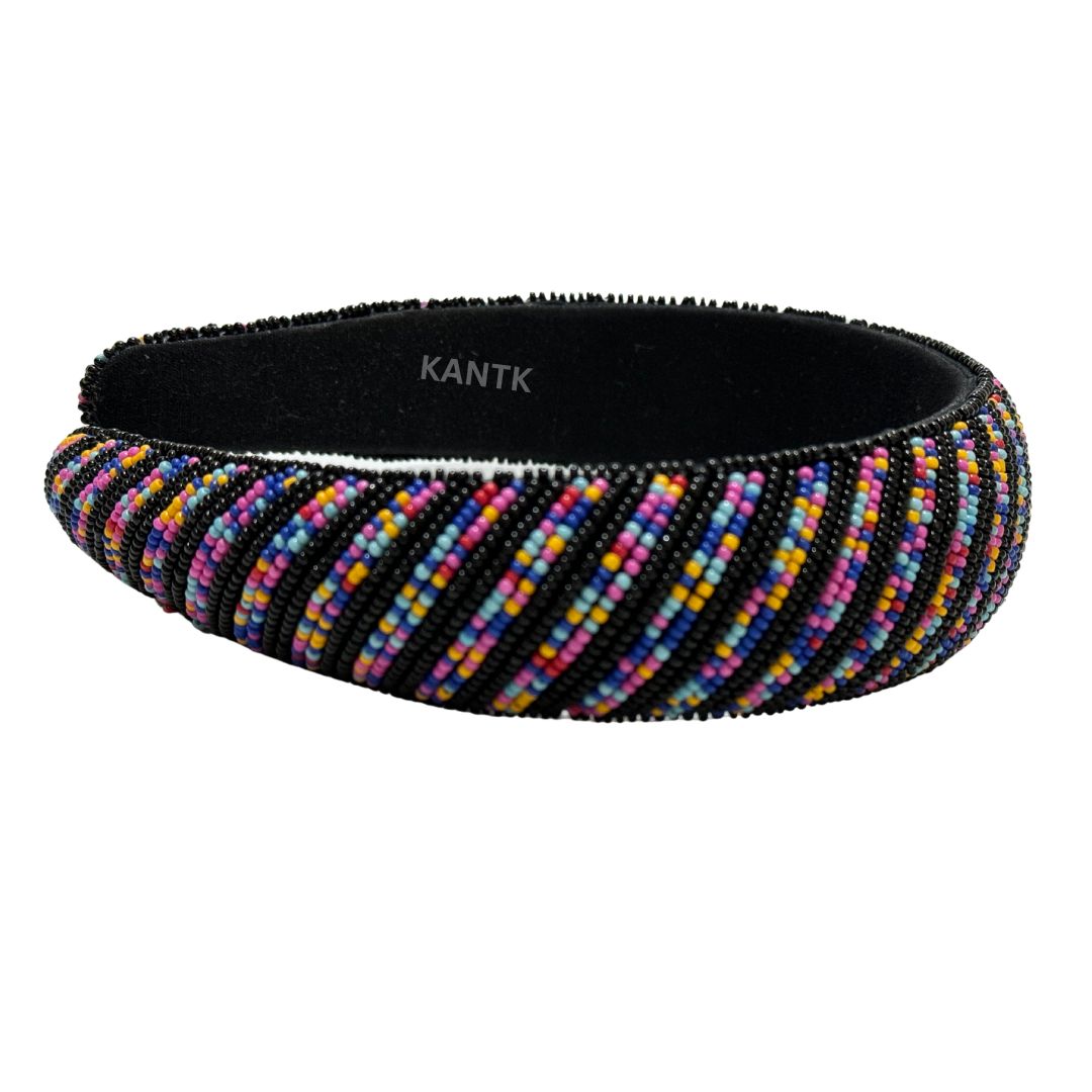 Artisan Crafted Rainbow Stripe Beaded Headband