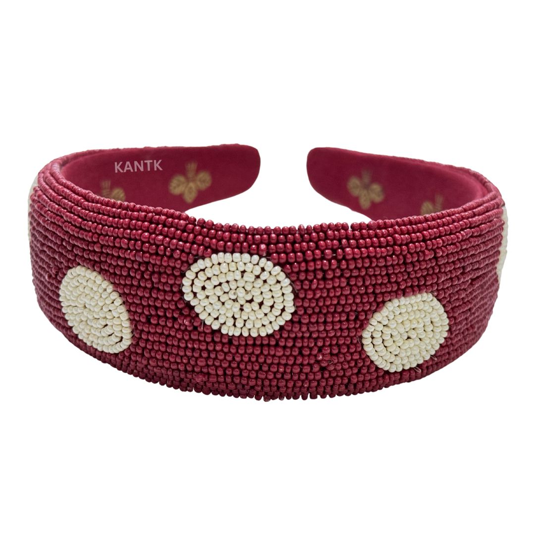 Handmade Polka Dot Red & White Beaded Headband