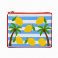 Tropical Summer Lemons & Palm Tree Beaded Coin Pouch