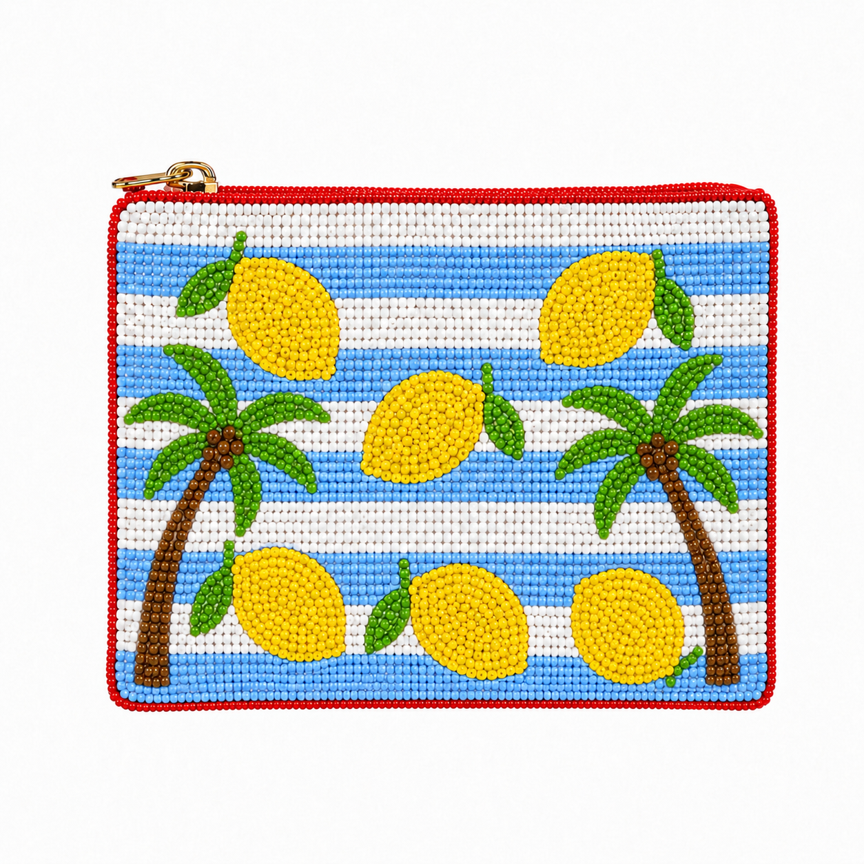 Tropical Summer Lemons & Palm Tree Beaded Coin Pouch