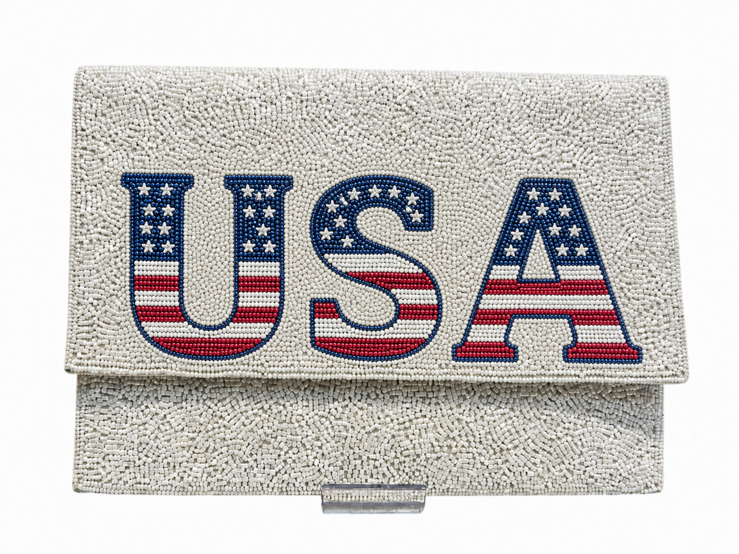 USA 4th of July Beaded Clutch Patriotic Red, White & Blue Bag