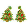 Handmade Christmas Tree Beaded Earrings Festive Holiday Jewelry