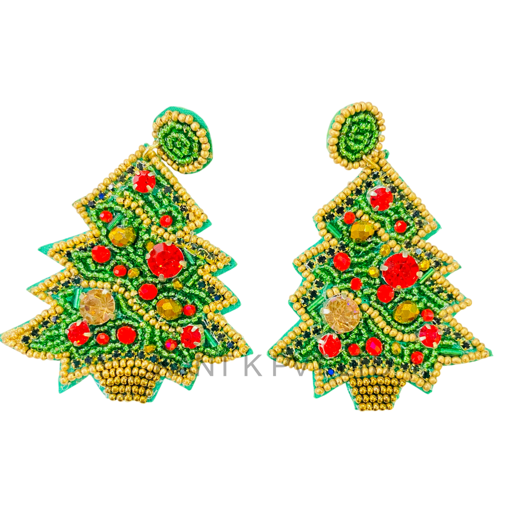 Handmade Christmas Tree Beaded Earrings Festive Holiday Jewelry