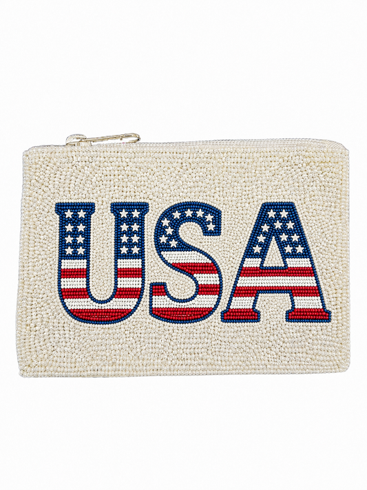 Handmade American Flag Beaded Coin Purse for Women