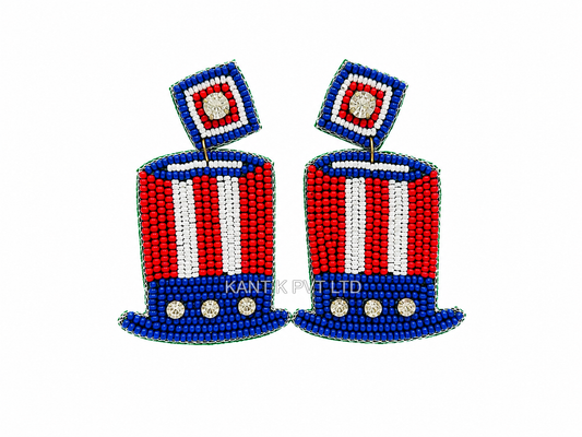 patriotic Hat design Red White and Blue Earrings
