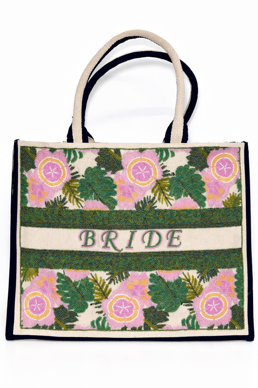 BRIDE Floral Beaded Canvas Tote Bag