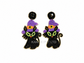 Handmade Halloween Beaded Witch Earrings Black Cat in Purple Witch Hat