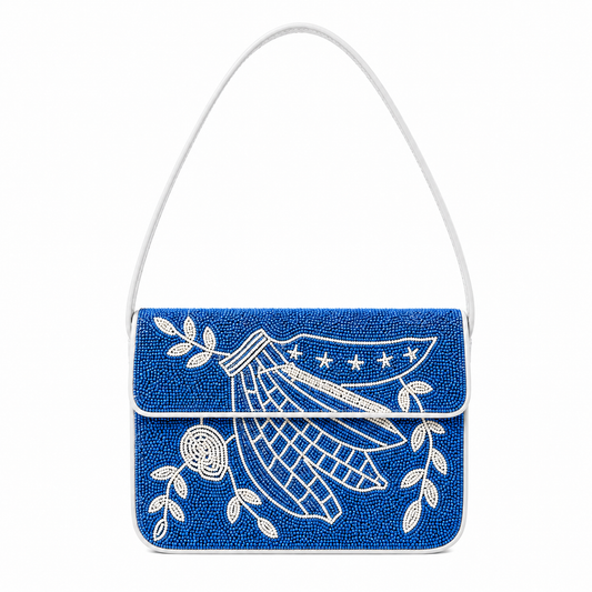 Blue & White Beaded Purse Fashionable Shoulder Bag for Women