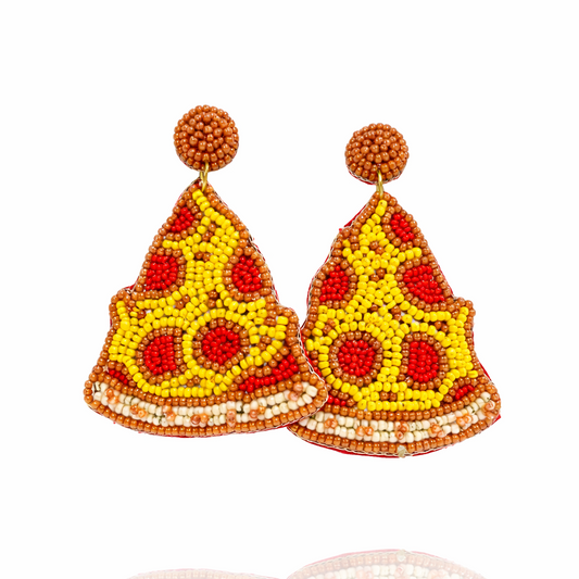 Pizza Slice Handmade Beaded Earrings