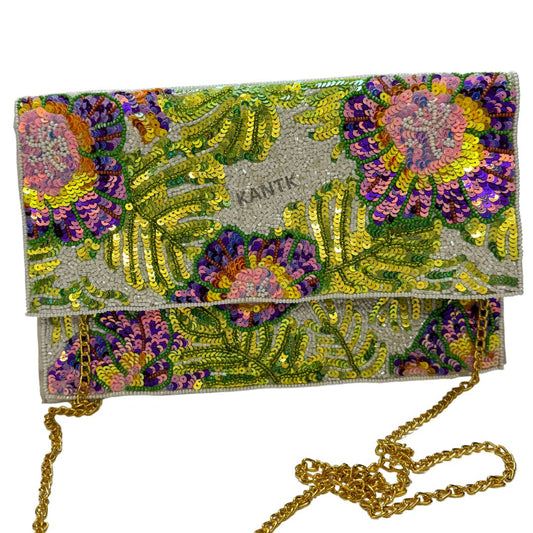 Handmade Tropical Floral Sequin & Bead Clutch