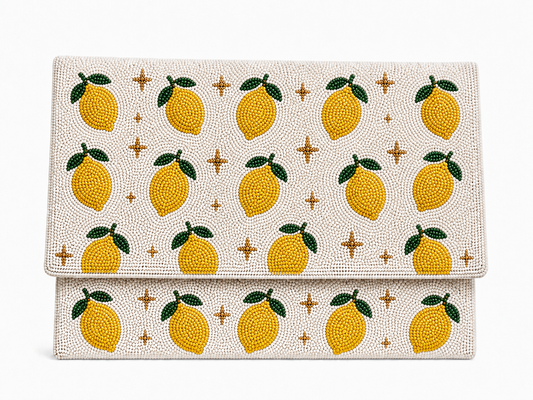 Hand-Beaded Lemon Clutch Fresh Summer Party Bag