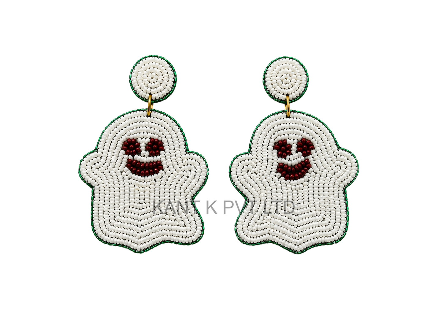 Handmade Halloween Seed Bead Ghost Dangle Earrings