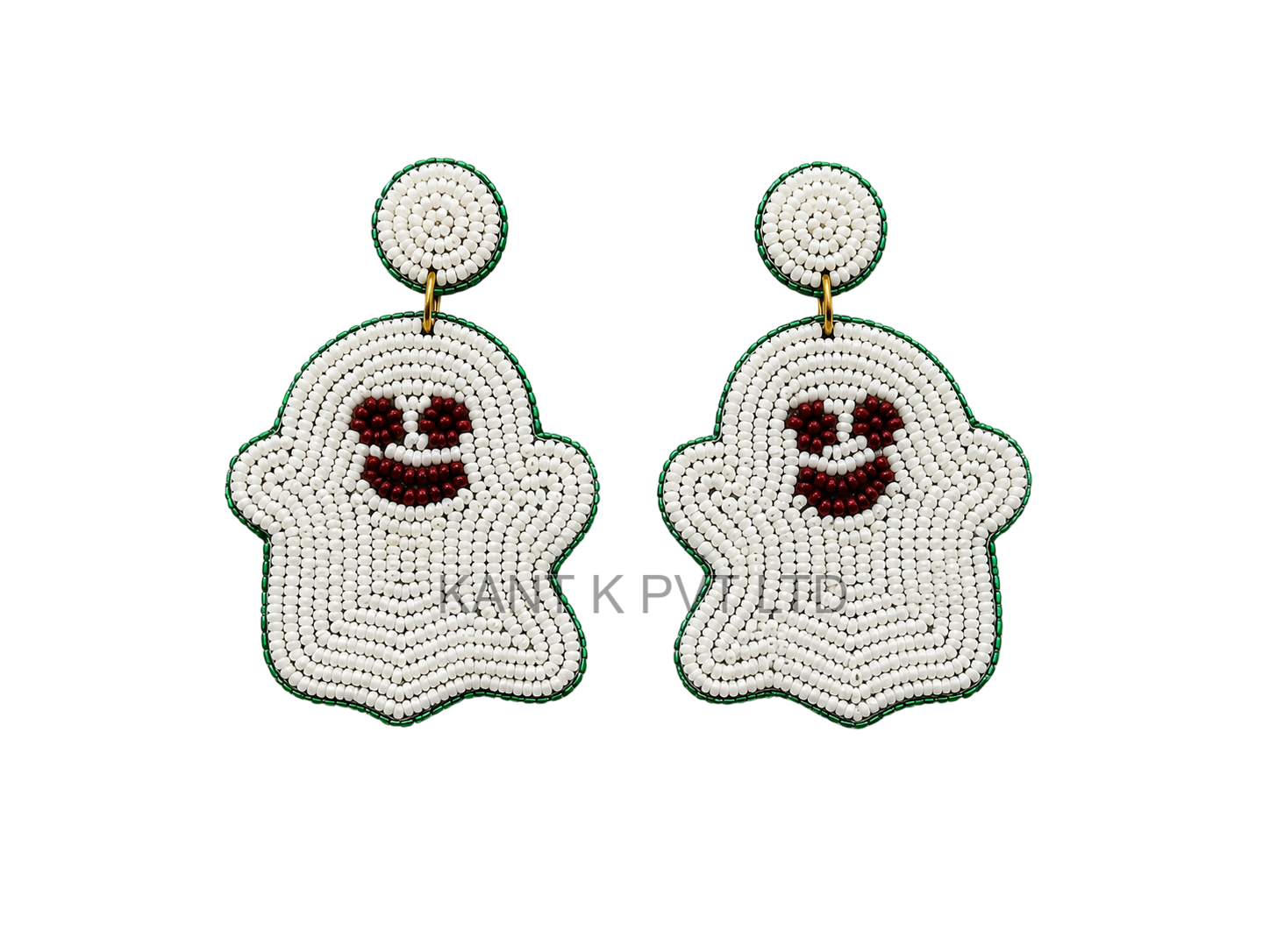 Handmade Halloween Seed Bead Ghost Dangle Earrings