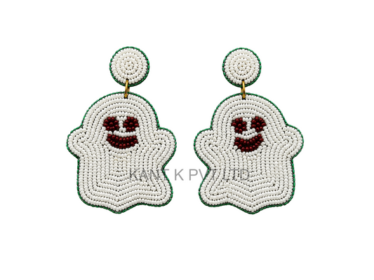 Handmade Halloween Seed Bead Ghost Dangle Earrings